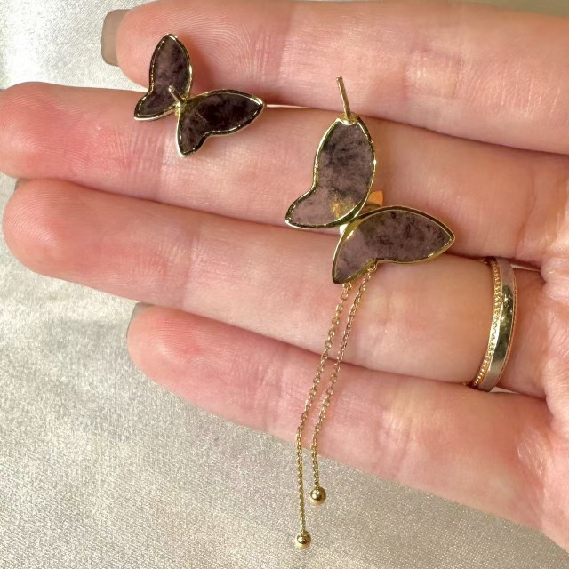 18K烏鷄種翡翠蝴蝶造型AB款耳環 DB2