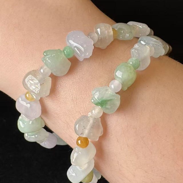 冰種翡翠多寶小豬手串 DB2