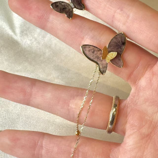 18K烏鷄種翡翠蝴蝶造型AB款耳環 DB2