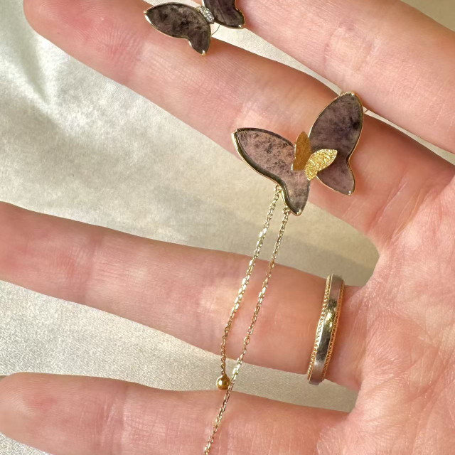 18K烏鷄種翡翠蝴蝶造型AB款耳環 DB2