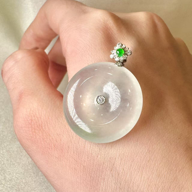 18K真鑽冰玻種翡翠平安扣墜飾 DB2