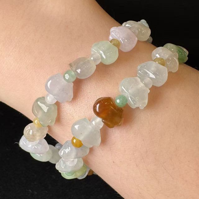 冰種翡翠多寶小豬手串 DB2