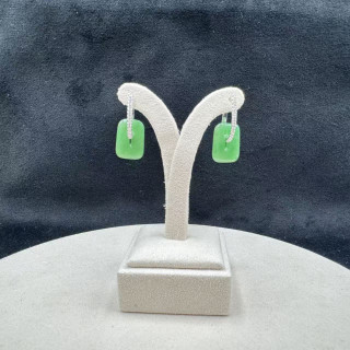 18K金真鑽冰糯種翠綠方糖耳環AP1