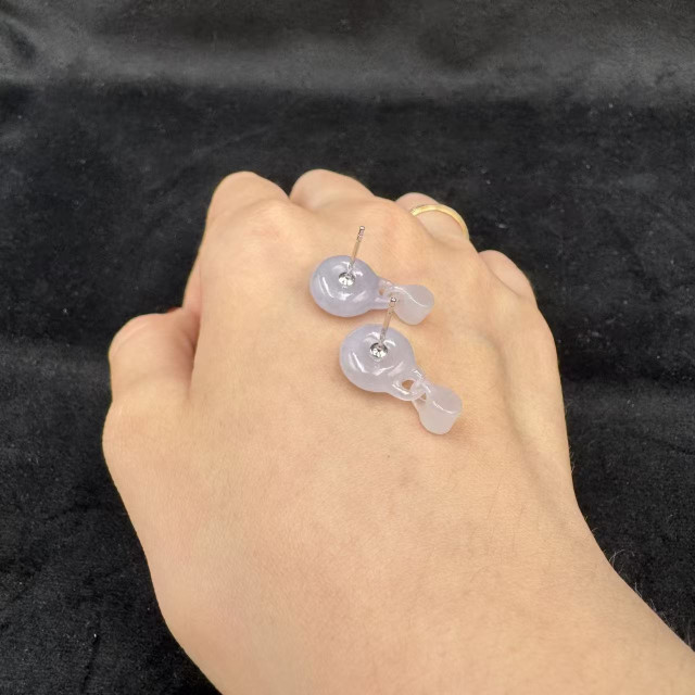 18K金真鑽冰糯種紫翡環環相扣耳環AP1