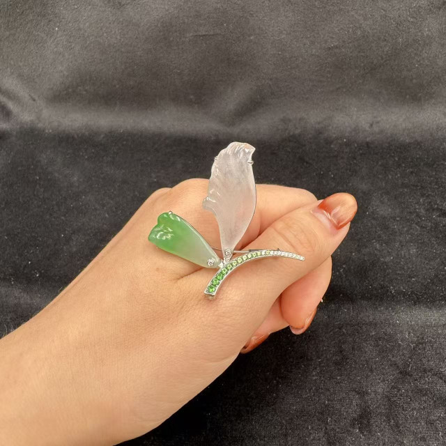 18K金真鑽冰種蜻蜓胸針AP1