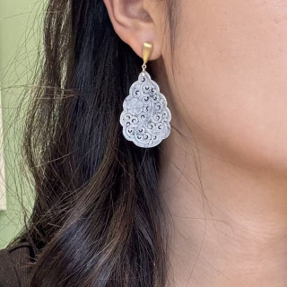 18K金冰糯種飄花雕花造型耳環AP1