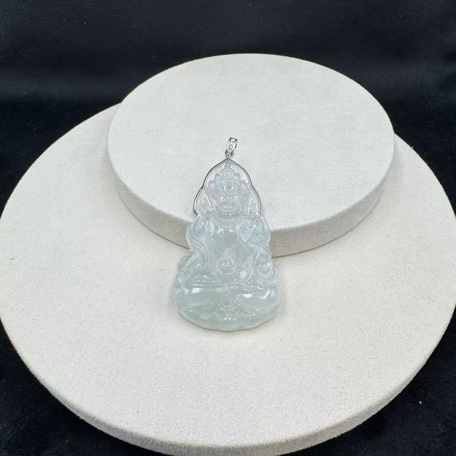 18K金真鑽冰玻種白翡渡母吊墜AP1