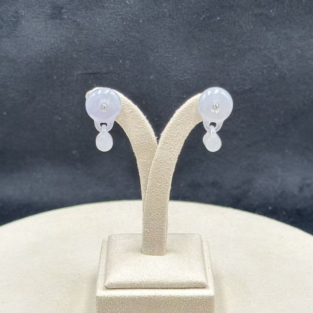 18K金真鑽冰糯種紫翡環環相扣耳環AP1