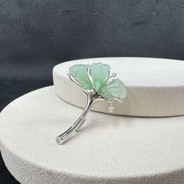 18K金真鑽冰糯種好事連連胸針AP1