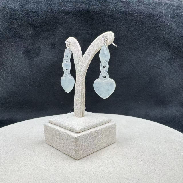 18K金真鑽冰種白翡環環相扣愛心耳環AP1