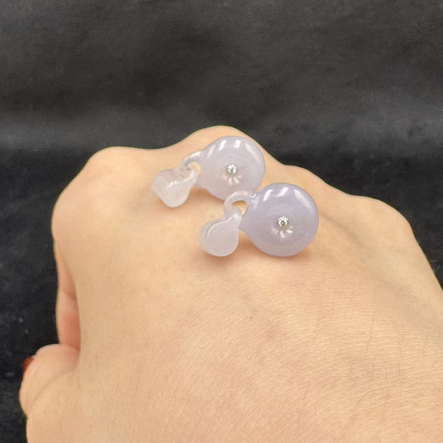 18K金真鑽冰糯種紫翡環環相扣耳環AP1