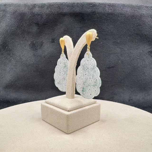 18K金冰糯種飄花雕花造型耳環AP1