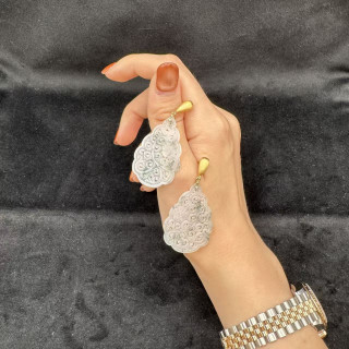 18K金冰糯種飄花雕花造型耳環AP1