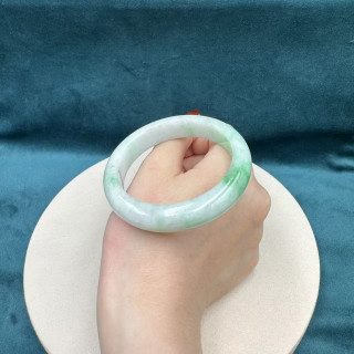 白底青翡翠平安鐲 AP1