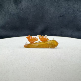 18K金真鑽紅翡雙喜臨門胸針AP1