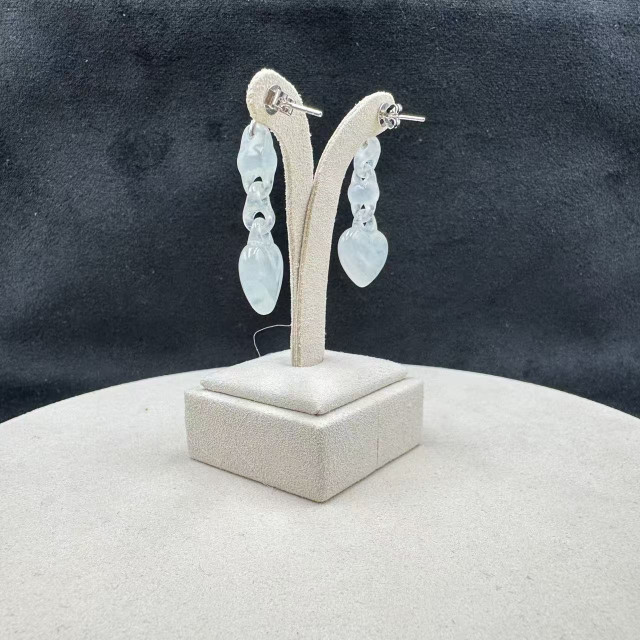 18K金真鑽冰種白翡環環相扣愛心耳環AP1