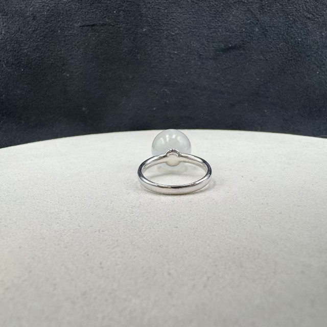 18K金冰種白翡圓珠戒指AP1