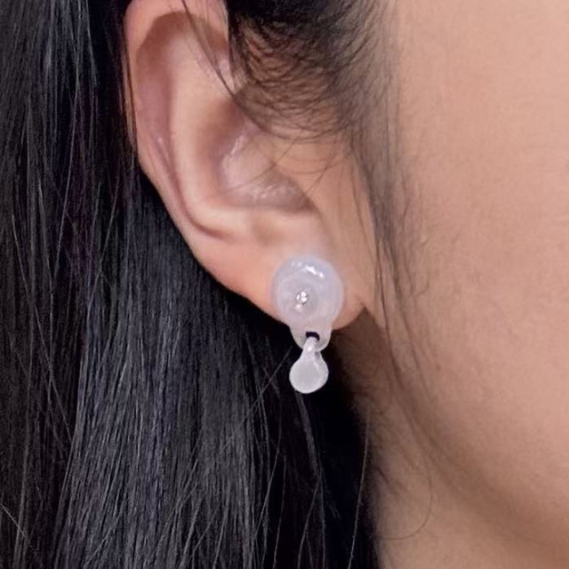 18K金真鑽冰糯種紫翡環環相扣耳環AP1