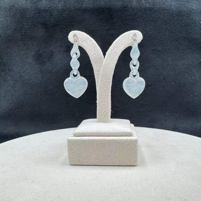 18K金真鑽冰種白翡環環相扣愛心耳環AP1