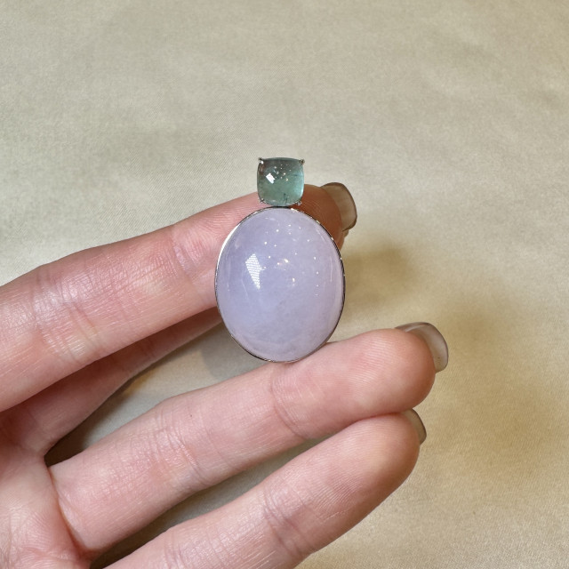 18K金大紫翡翠蛋面藍碧璽吊墜 DB