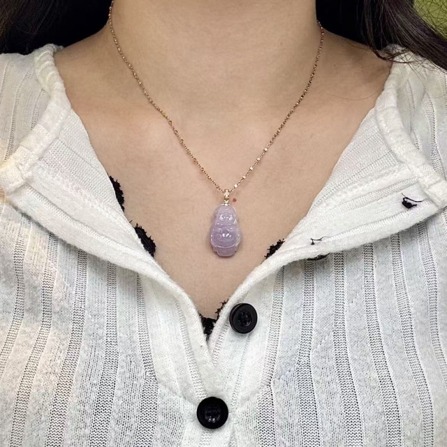 18K金真鑽冰糯種紫翡小佛公吊墜M3