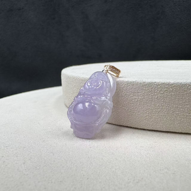 18K金真鑽冰糯種紫翡小佛公吊墜M3