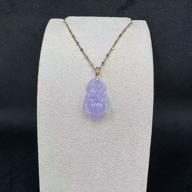 18K金真鑽冰糯種紫翡小佛公吊墜M3