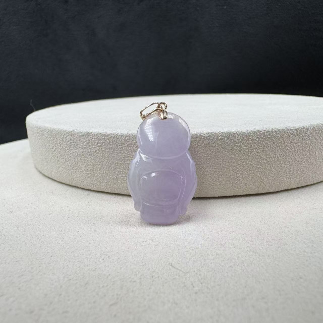 18K金真鑽冰糯種紫翡小佛公吊墜M3