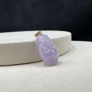 18K金真鑽冰糯種紫翡小佛公吊墜M3