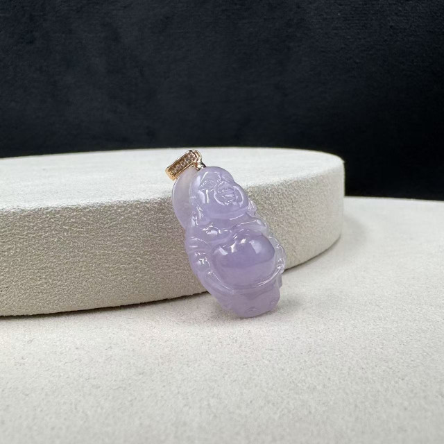 18K金真鑽冰糯種紫翡小佛公吊墜M3