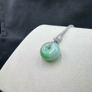 冰糯種果綠平安扣綁繩吊墜M4