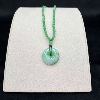 冰糯種帶綠平安扣小米珠綁繩項鍊M4