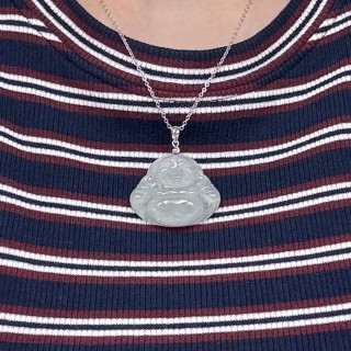 14K金冰糯種白翡佛公吊墜M4