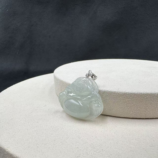 14K金冰糯種白翡佛公吊墜M4