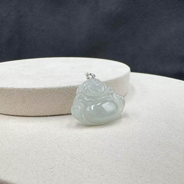 14K金冰糯種白翡佛公吊墜M4