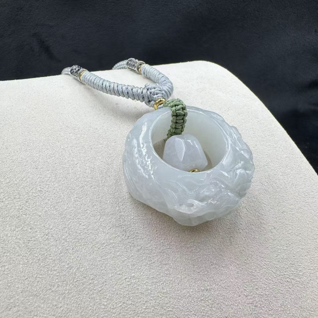 冰糯種雕花子母平安扣吊墜M4