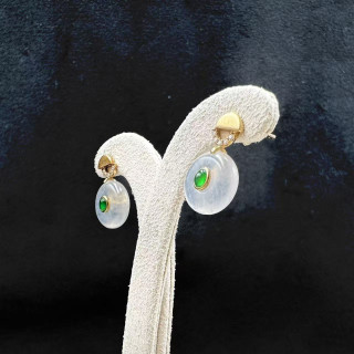 18K金真鑽冰種平安扣耳環M2