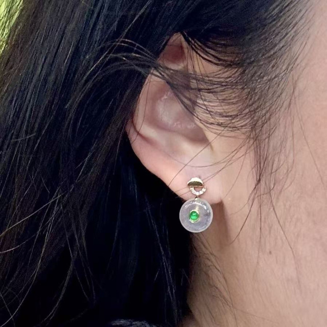 18K金真鑽冰種平安扣耳環M2