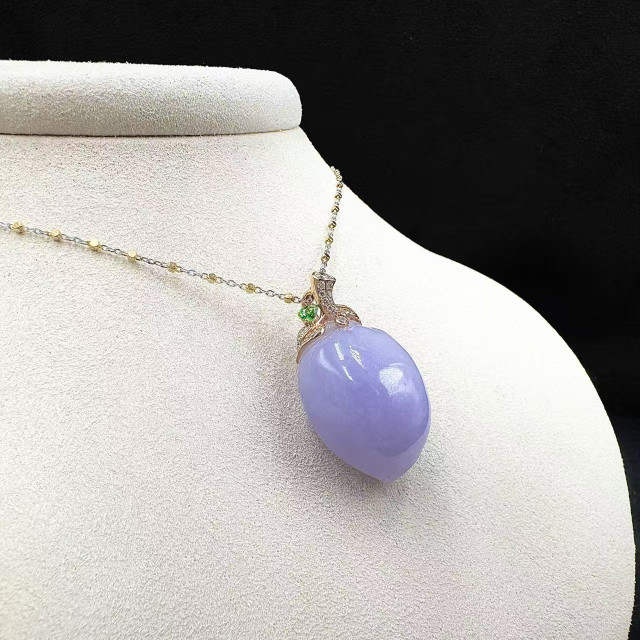 18K玫瑰金真鑽紫翡壽桃墜飾M2