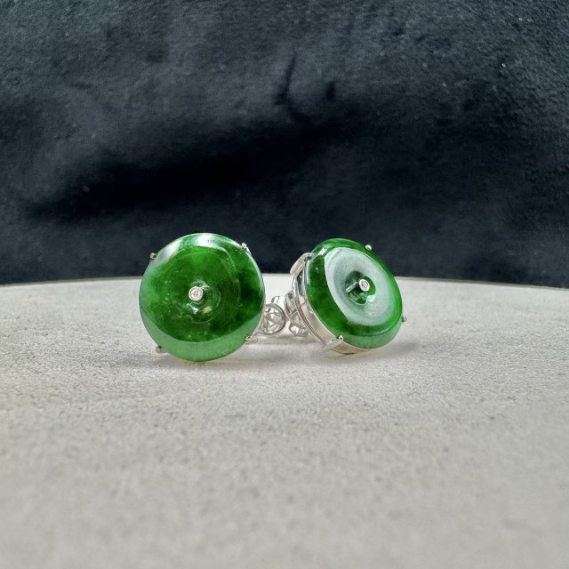 18K真鑽老坑綠平安扣耳環M2