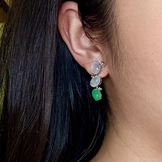 18K金真鑽冰種多寶蛋面AB款耳環M2