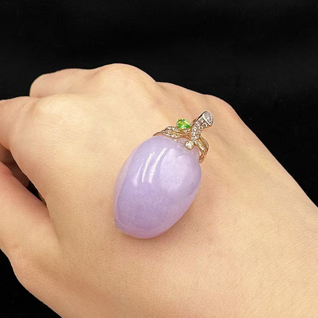 18K玫瑰金真鑽紫翡壽桃墜飾M2