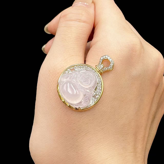 18K金真鑽冰種白翡佛公吊墜M2