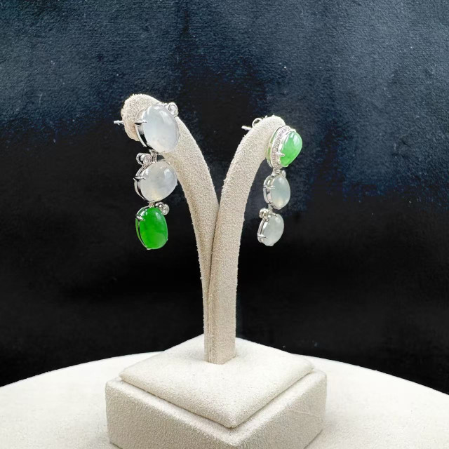 18K金真鑽冰種多寶蛋面AB款耳環M2