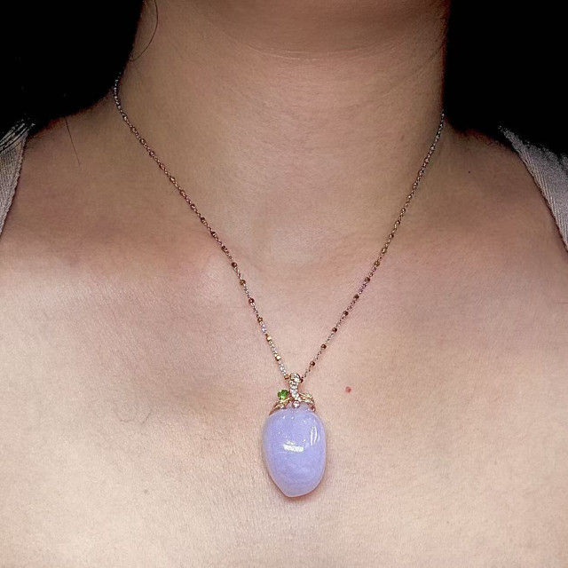 18K玫瑰金真鑽紫翡壽桃墜飾M2