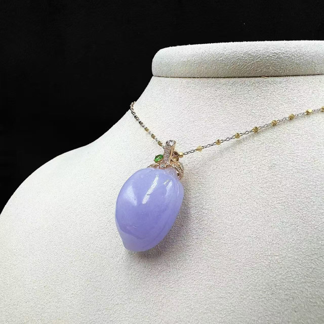 18K玫瑰金真鑽紫翡壽桃墜飾M2