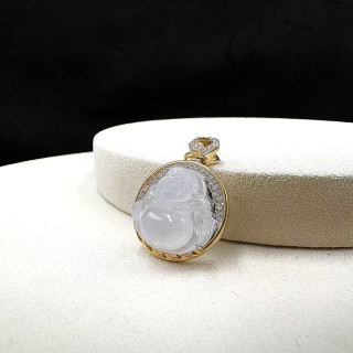 18K金真鑽冰種白翡佛公吊墜M2