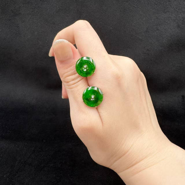 18K真鑽老坑綠平安扣耳環M2