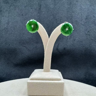 18K真鑽老坑綠平安扣耳環M2