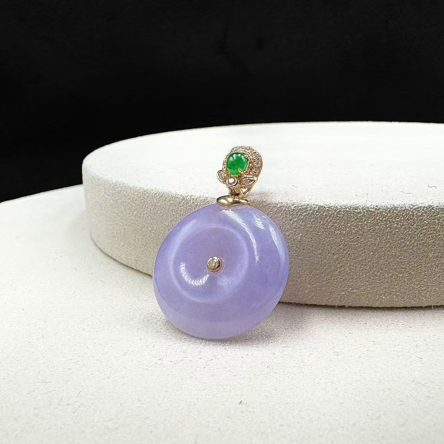 18K玫瑰金真鑽紫翡平安扣吊墜M2